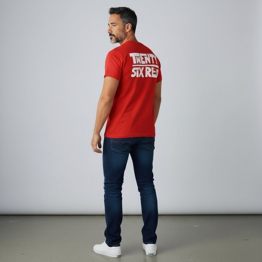 Twenty Six Red, Red Men's Tee with White‎ Graphic